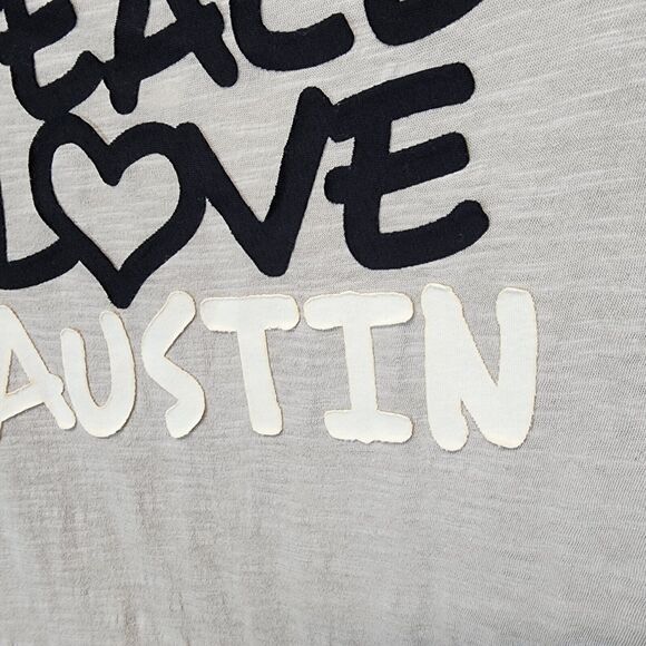 Womens Peace Love Austin T-Shirt Size M Beige Short Sleeve Crewneck Slub Knit - Picture 3 of 6